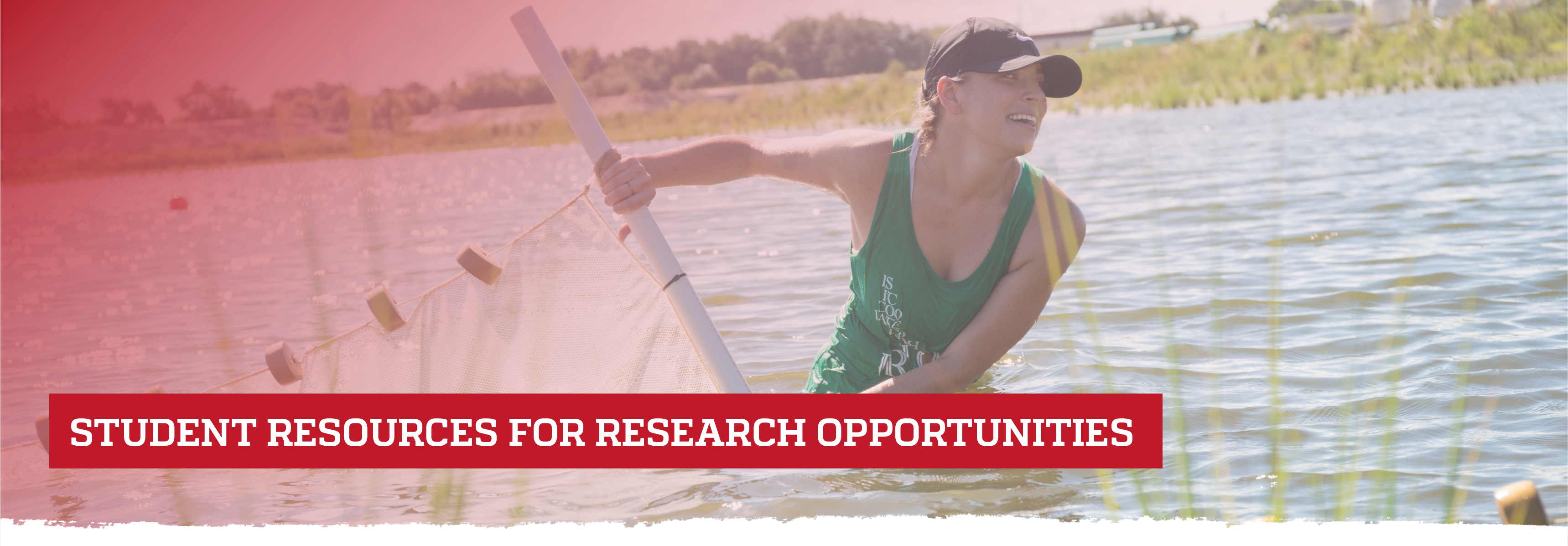 Female intern working in lake; Student Resources for Research Opportunities